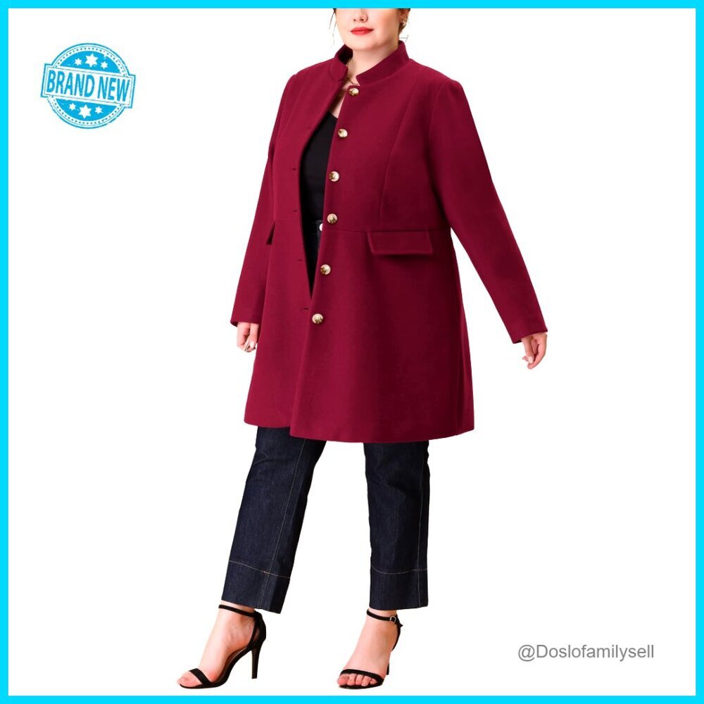 Plus Size Long Wool Pea Coat Steampunk Stand Collar Single Breasted Winter